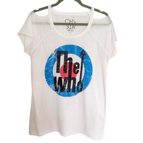 Chaser The Who White Open Cold Shoulder Tee Large Indie Sleaze - Picture 2 of 6